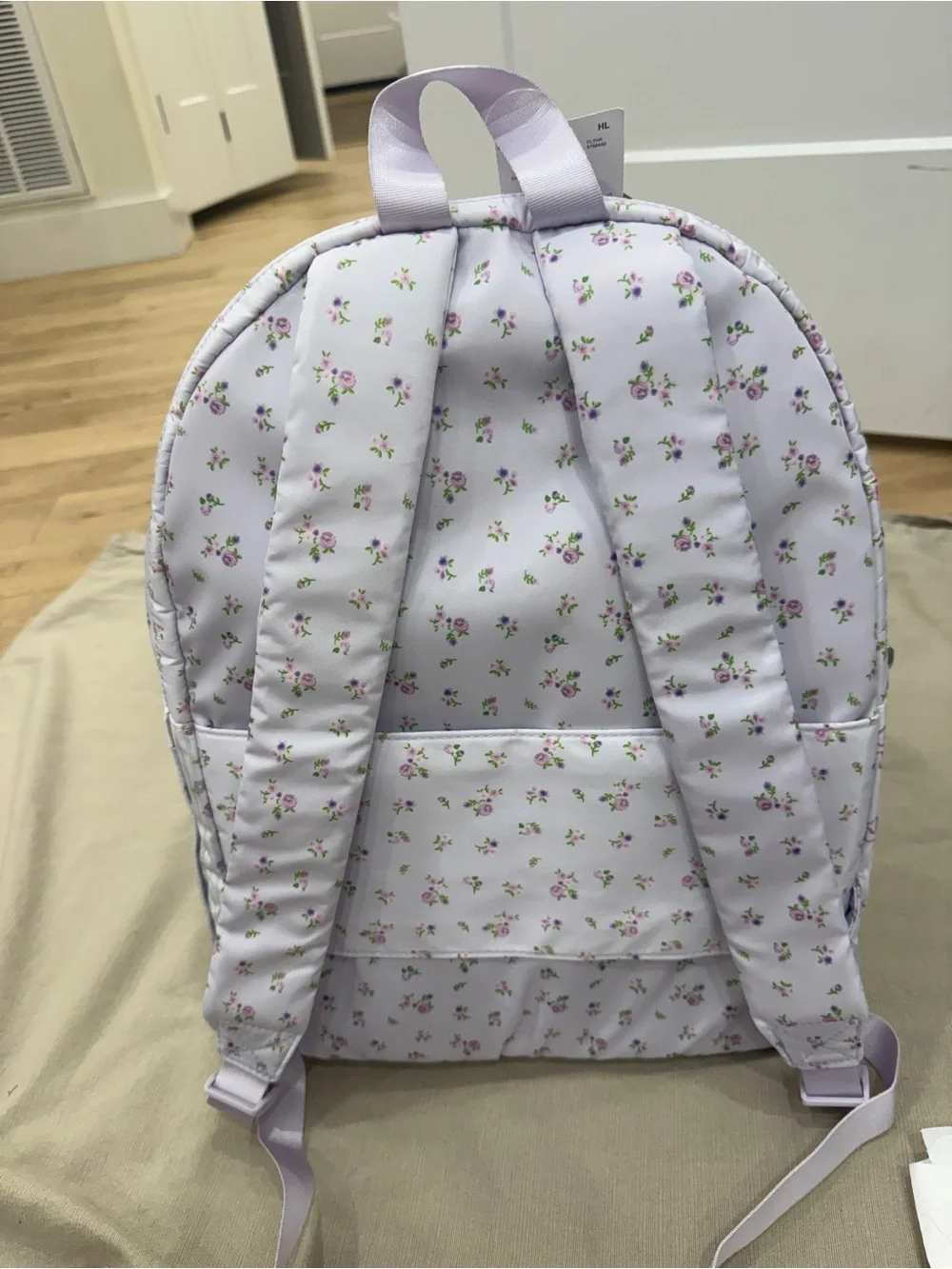 RARE & hard find Madden Girl Purple Bow Striped/Ditsy Dome Backpack with/ Charms